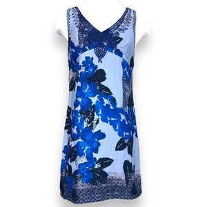 Free People Grey and Blue Floral Shift Dress Women’s size 10